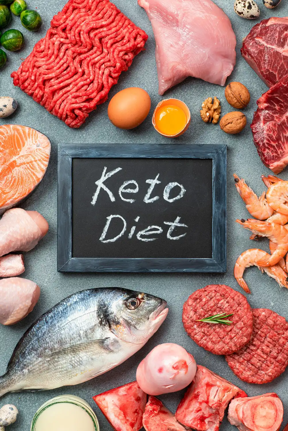 A vibrant keto food featuring salmon, avocado, and prawns.